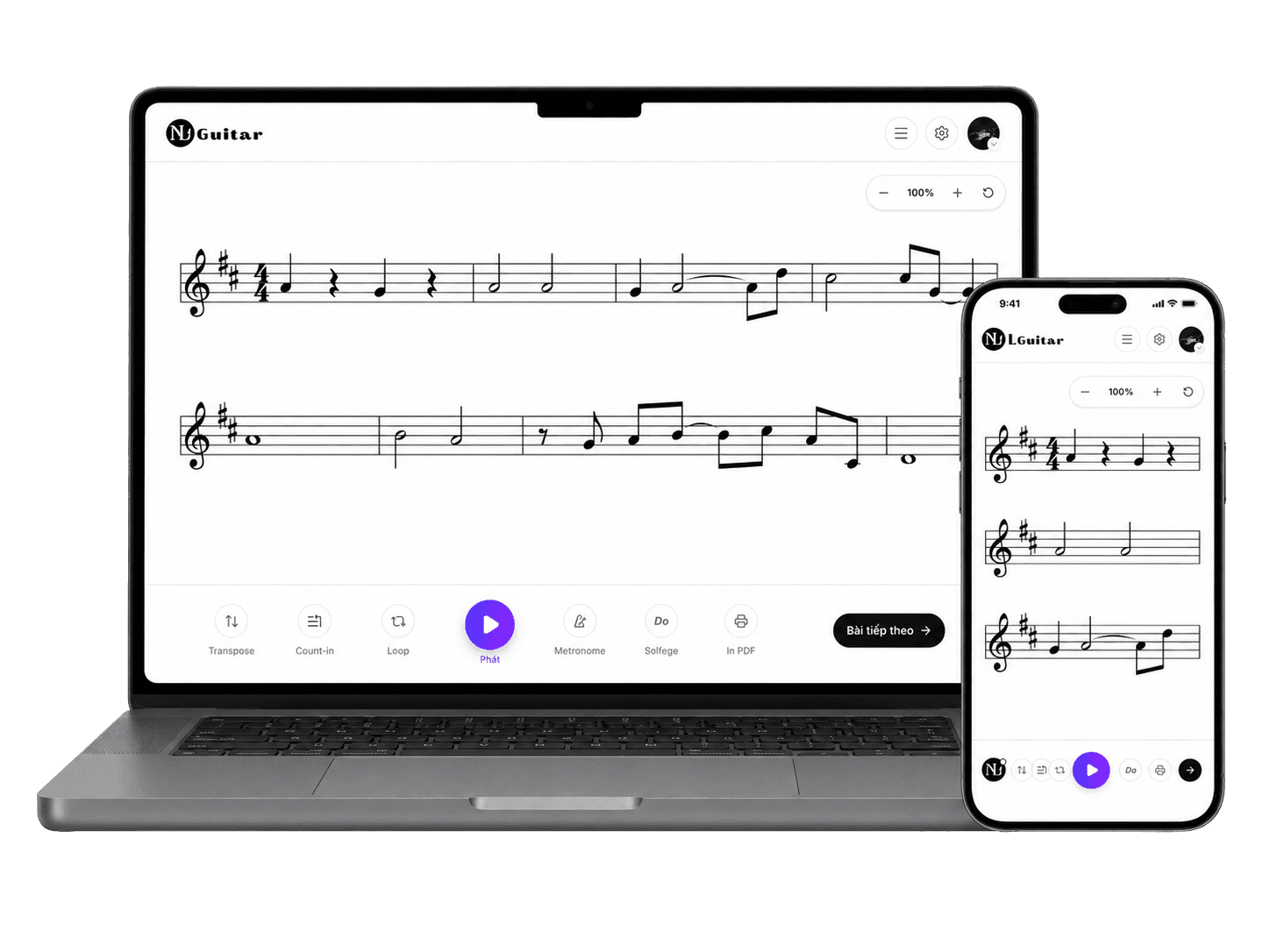 Sight Reading interface on laptop and phone